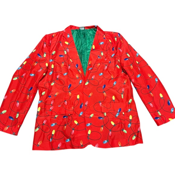 Life of the Party Festive Mens XL 2-Piece Suit Red Christmas Lights - Picture 3 of 11